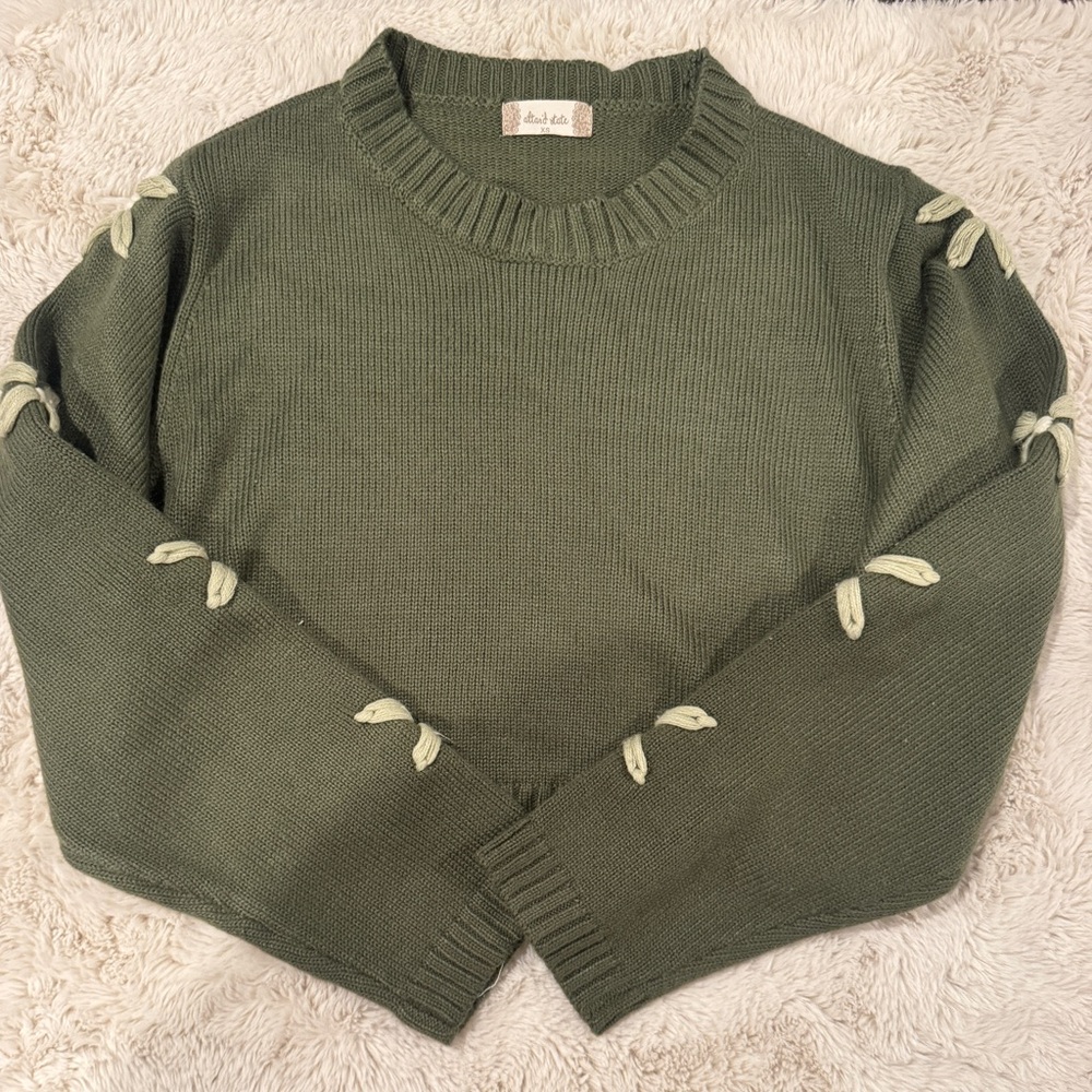 Altar'd State Sage Green Sweater with Bow Accents